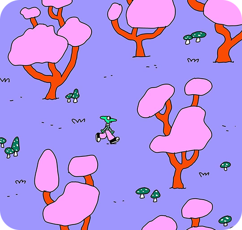 Forest scene with characters